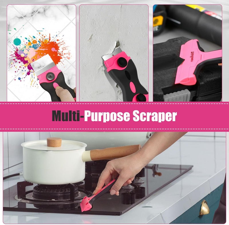 ThinkLearn Razor Blade Scraper Tool, 2Pcs Pink Razor Scraper with 40Pcs Replacement Blades, Glass Scraper for Removing Decals, Tint, Stickers, Labels, Caulk, Adhesive from Window, Oven, Stove Top - Image 4